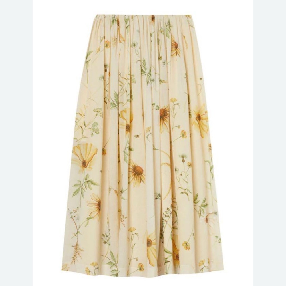 H&M Hm Yellow Floral Flared Midi Skirt